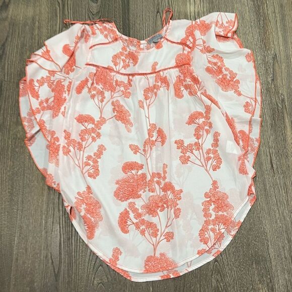 Joseph A Kimono Sleeve Printed Blouse Crew Neck Keyhole Back White Orange Size S - Picture 1 of 4